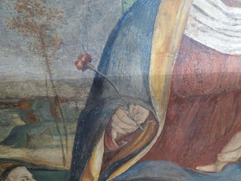 Il particolare del garofano, dopo l’intervento. "Veranda Arca di S. Antonio"