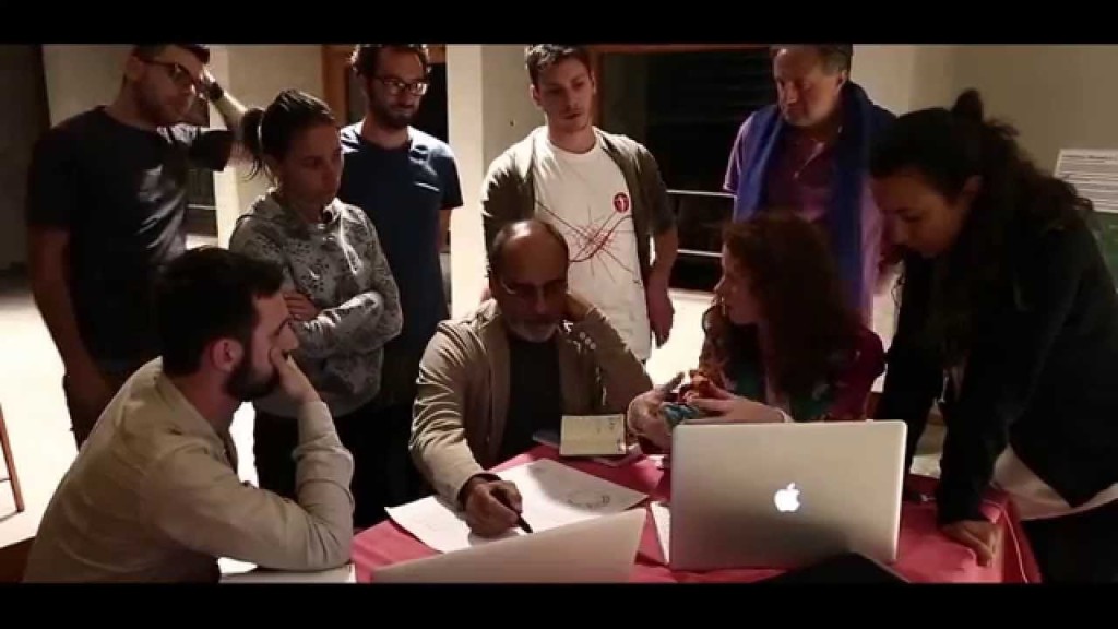L'arch. Edoardo Milesi e un gruppo di colalboratori.