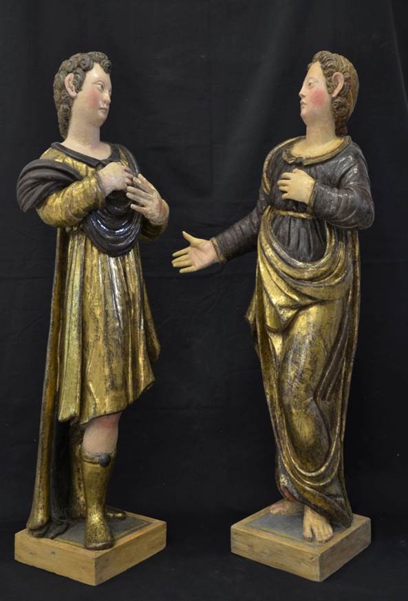 Crisante e Daria, statue lignee, secolo XVI.